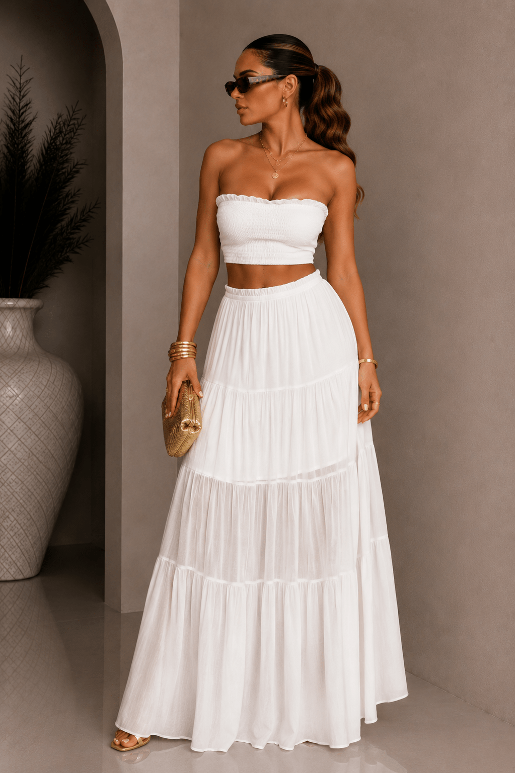 White Strapless Top & Maxi Skirt Set - STYLED BY ALX COUTUREOutfit Sets