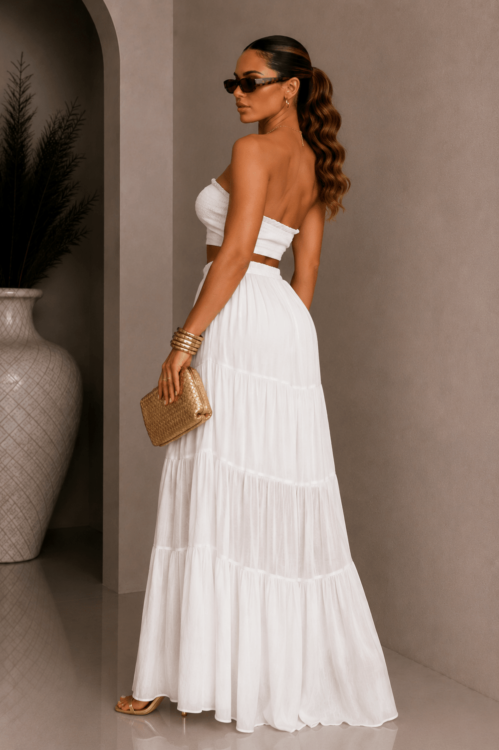White Strapless Top & Maxi Skirt Set - STYLED BY ALX COUTUREOutfit Sets