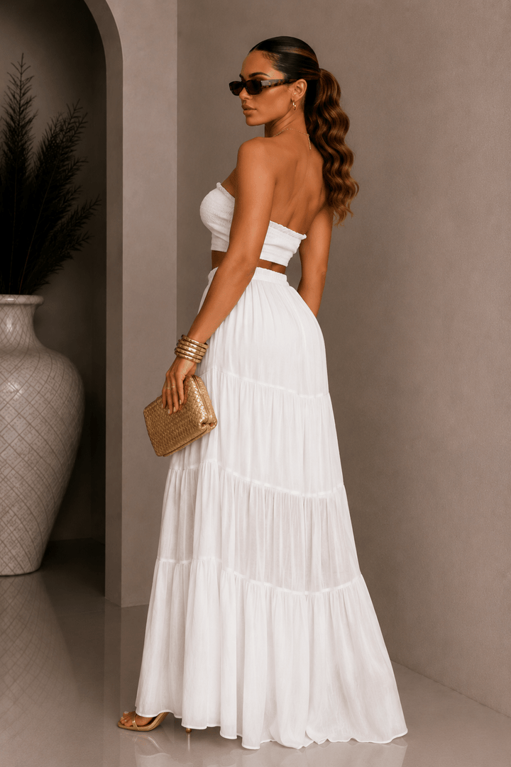 White Strapless Top & Maxi Skirt Set - STYLED BY ALX COUTUREOutfit Sets