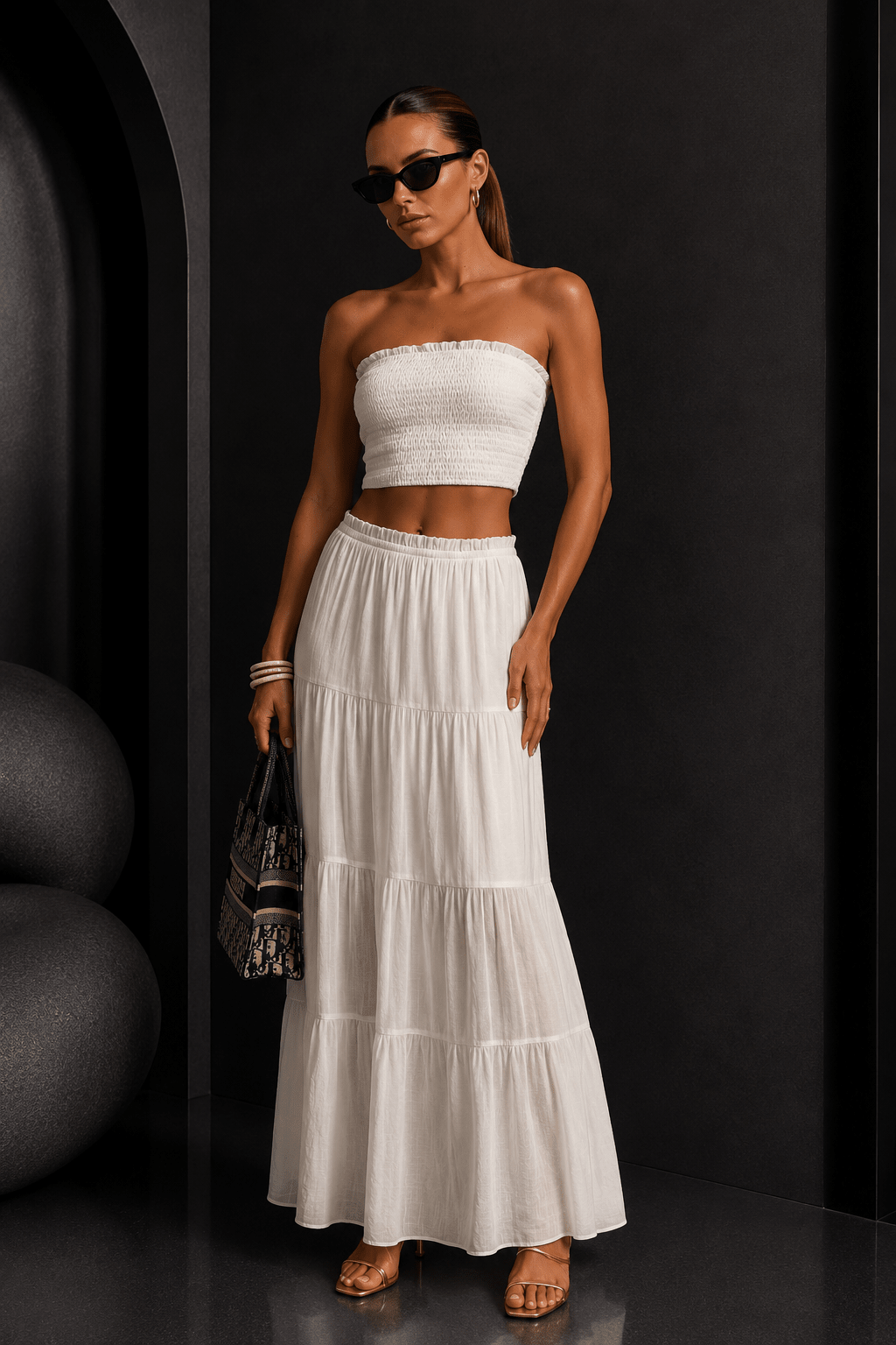 White Strapless Top & Maxi Skirt Set - STYLED BY ALX COUTUREOutfit Sets