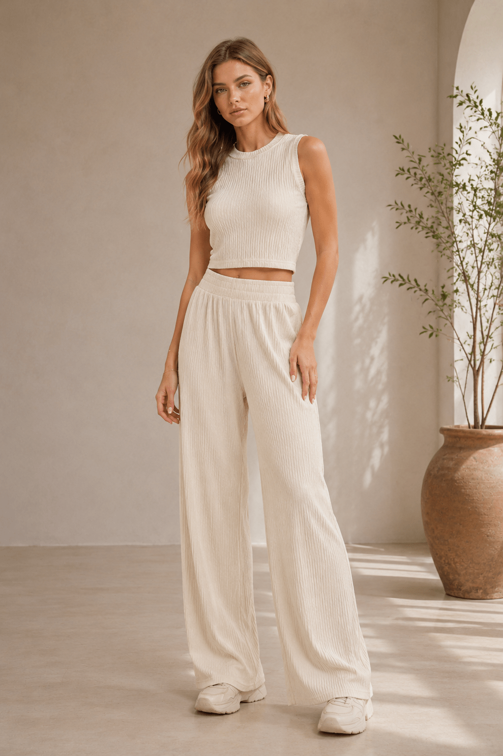 White Textured Pant Set - STYLED BY ALX COUTUREOutfit Sets