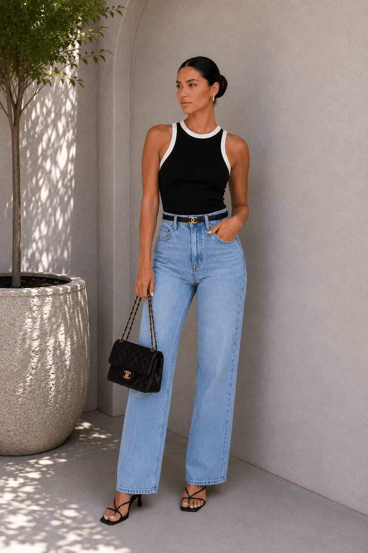 White Trim Racerback Tank Top - STYLED BY ALX COUTURETOPS