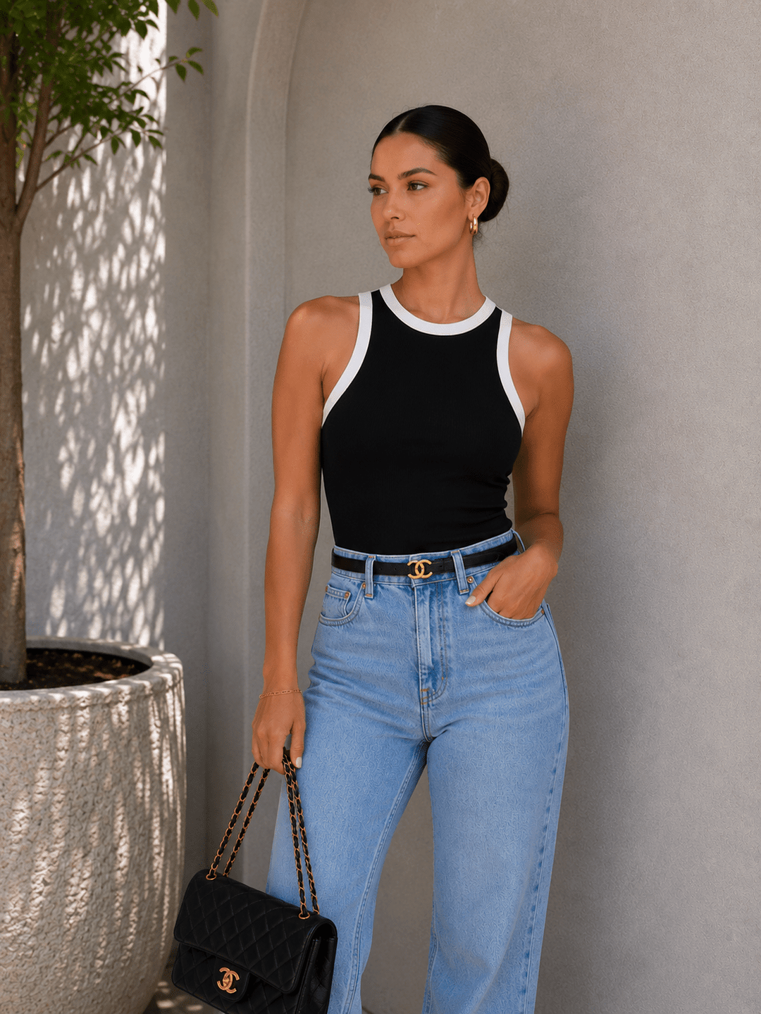 White Trim Racerback Tank Top - STYLED BY ALX COUTURETOPS