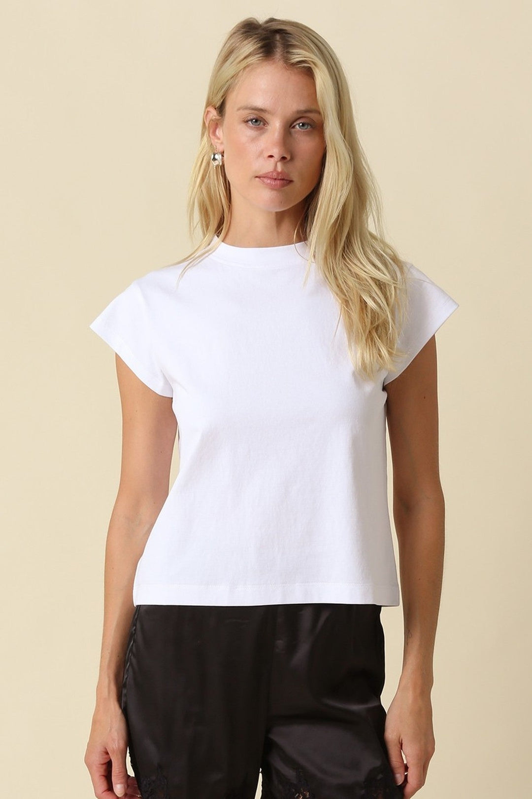 White Valerie Mock Neck Cap Sleeve Crop Tee - STYLED BY ALX COUTURETops