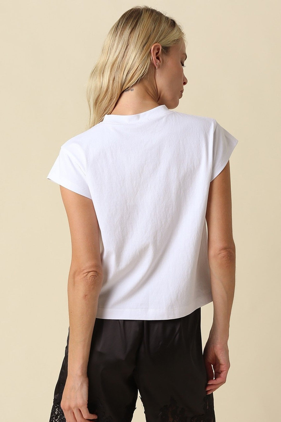 White Valerie Mock Neck Cap Sleeve Crop Tee - STYLED BY ALX COUTURETops