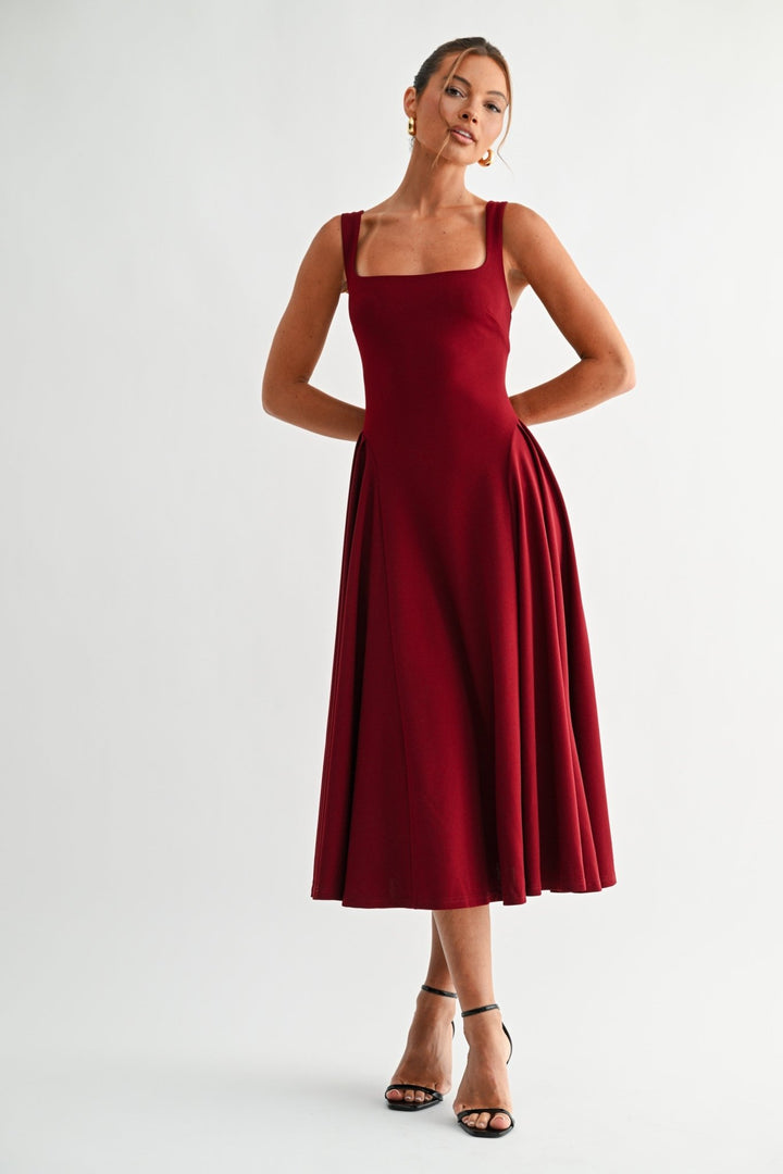 Wine Burgundy Lyra Muse Midi Dress - STYLED BY ALX COUTUREDresses
