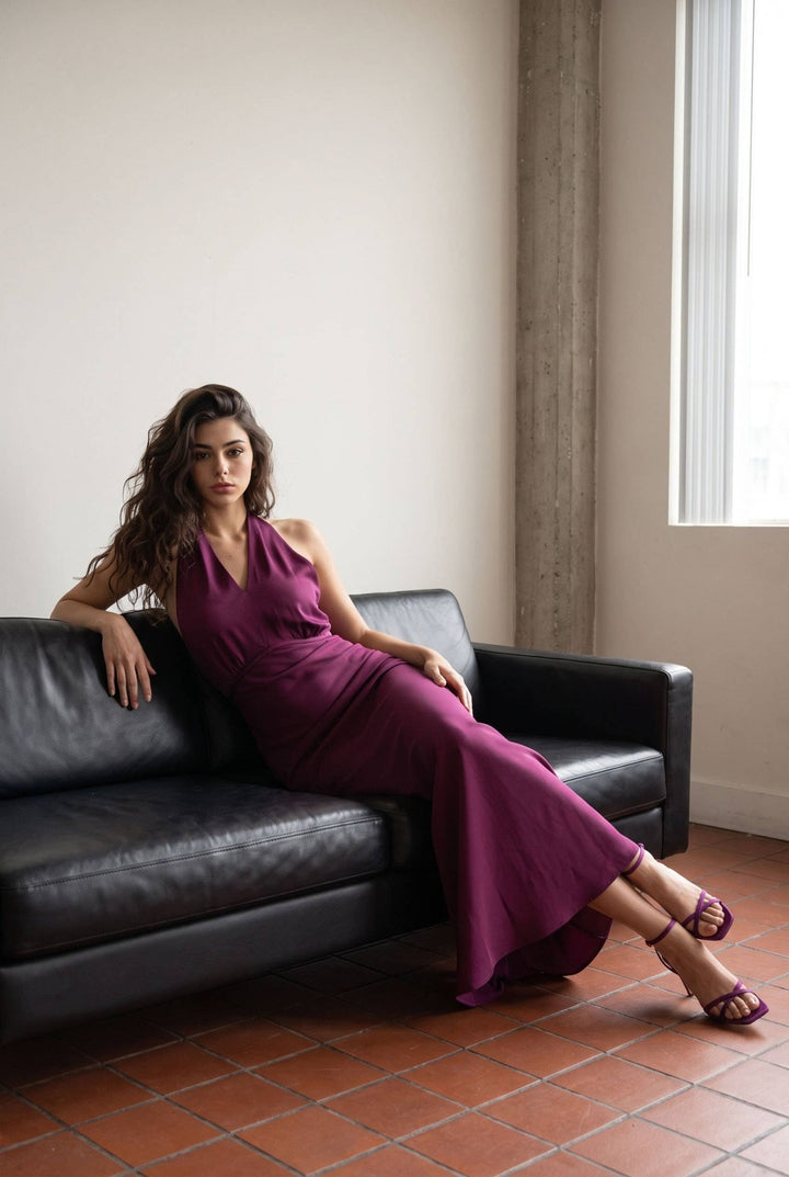 Wine Halter Tie Maxi Dress - STYLED BY ALX COUTUREDresses