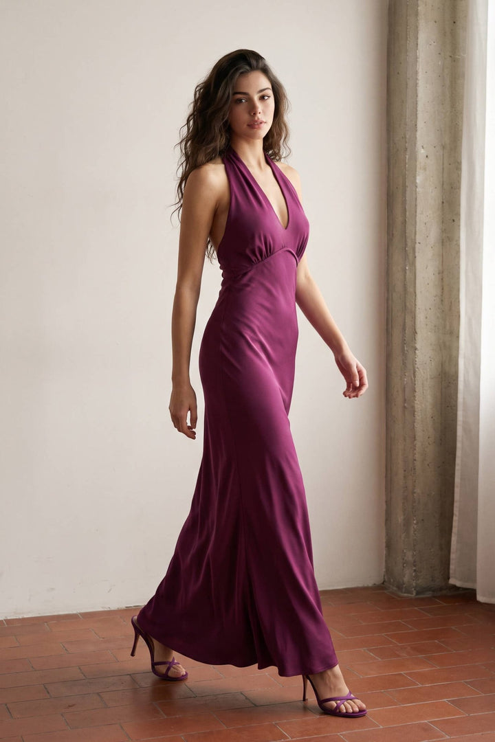 Wine Halter Tie Maxi Dress - STYLED BY ALX COUTUREDresses