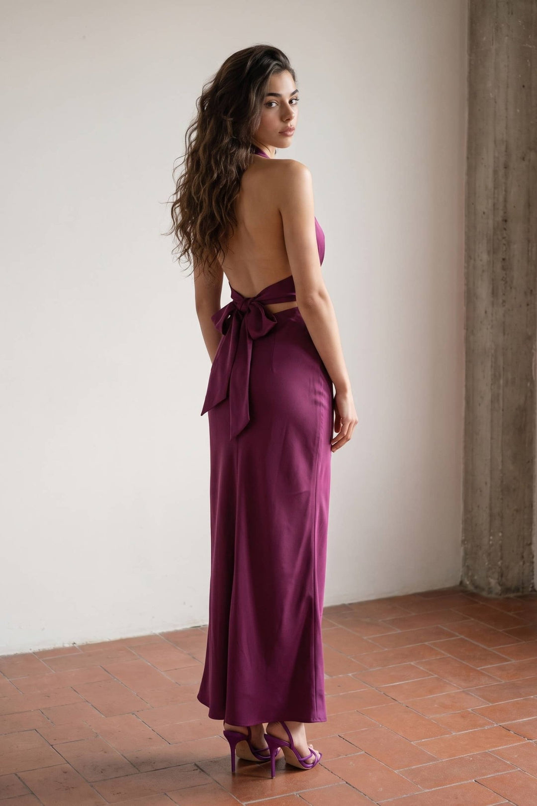 Wine Halter Tie Maxi Dress - STYLED BY ALX COUTUREDresses