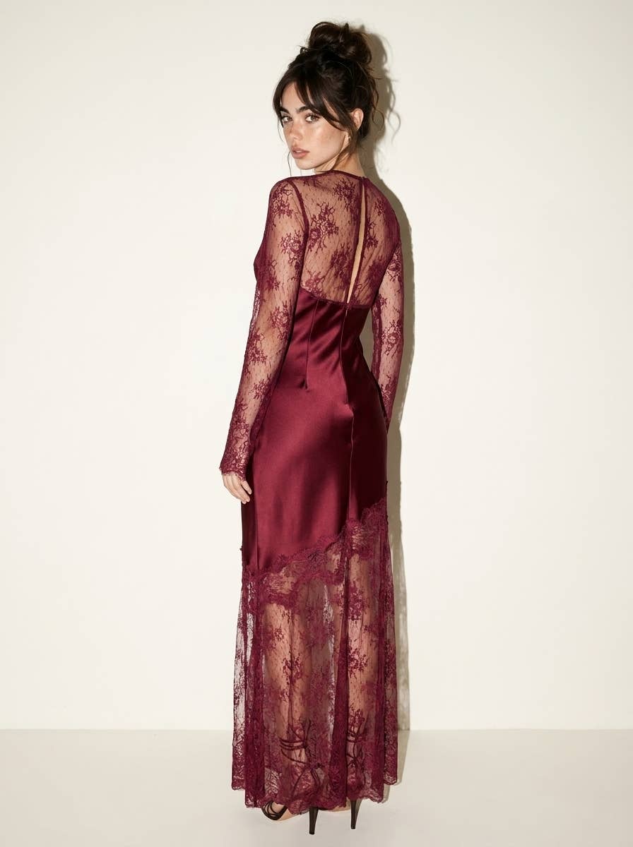 Wine Lace Sheer Maxi Dress - STYLED BY ALX COUTUREDresses