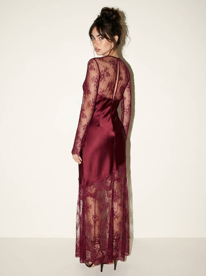 Wine Lace Sheer Maxi Dress - STYLED BY ALX COUTUREDresses