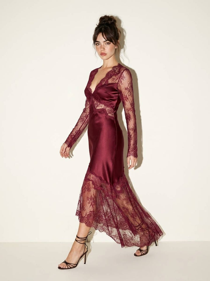 Wine Lace Sheer Maxi Dress - STYLED BY ALX COUTUREDresses