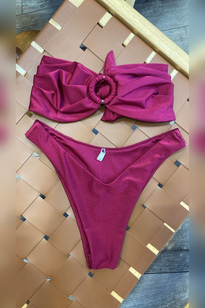 Wine Red Bandeau Bikini - STYLED BY ALX COUTURESwimwear