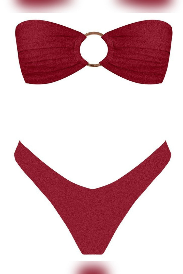 Wine Red Bandeau Bikini - STYLED BY ALX COUTURESwimwear