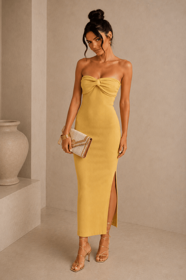 Yellow Halter & Strapless Midi Dress - STYLED BY ALX COUTUREDresses