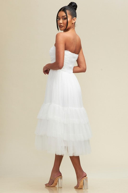 STYLED BY ALX COUTURE MIAMI BOUTIQUE White Mesh Midi Tiered Dress