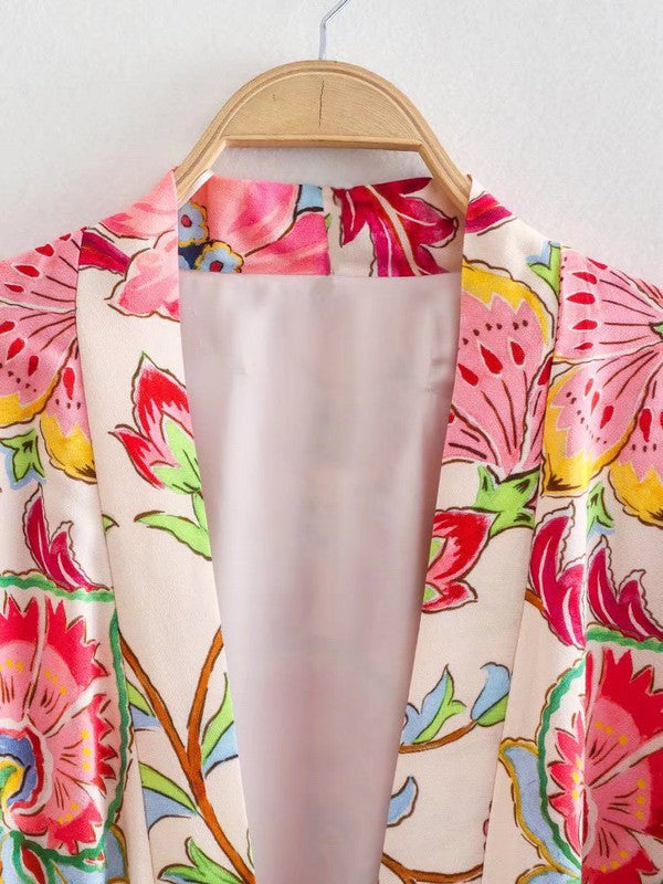 STYLED BY ALX COUTURE MIAMI BOUTIQUE Multi Floral Print Belted Kimono *PRE*