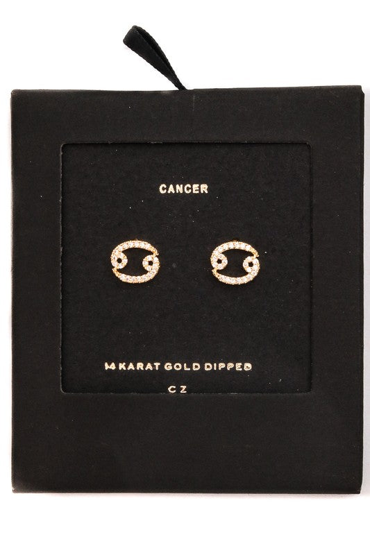 Cancer Gold Zodiac Sign Earrings