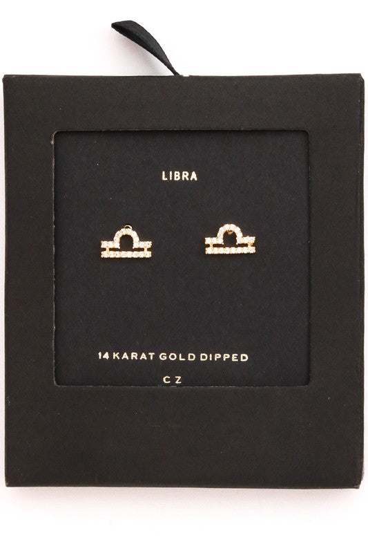 Libra Gold Zodiac Sign Earrings