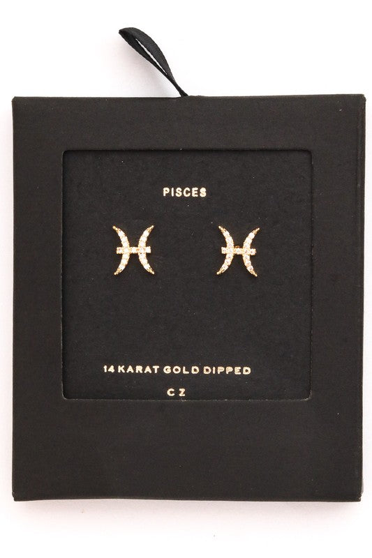 Pisces Gold Zodiac Sign Earrings