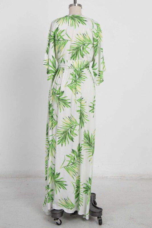 STYLED BY ALX COUTURE MIAMI BOUTIQUE WOMENS DRESS IVORY Ivory Green Floral Print Maxi Dress