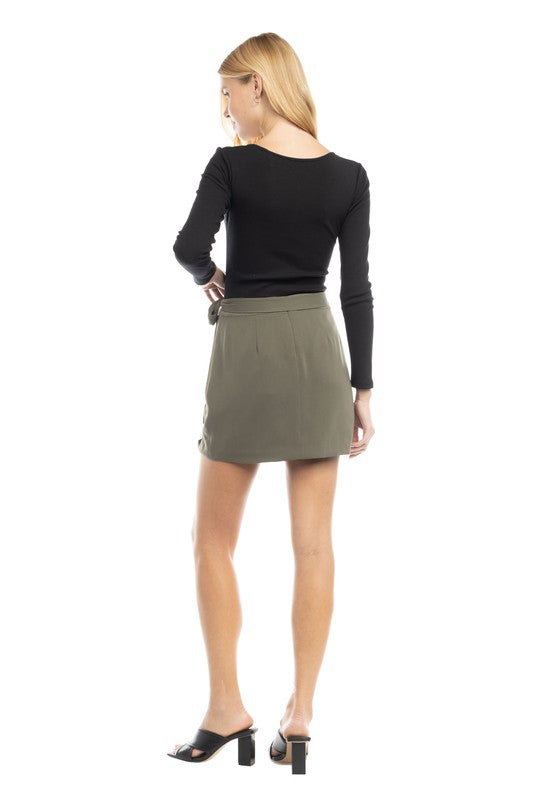 STYLED BY ALX COUTURE MIAMI BOUTIQUE WOMENS SKIRT OLIVE Olive Overlap Mini Skirt