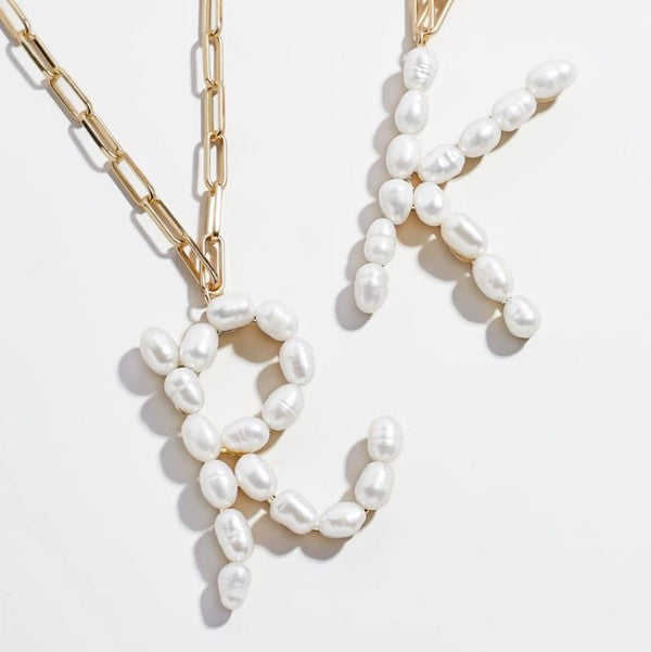 R AND K Pearl Letter Necklaces