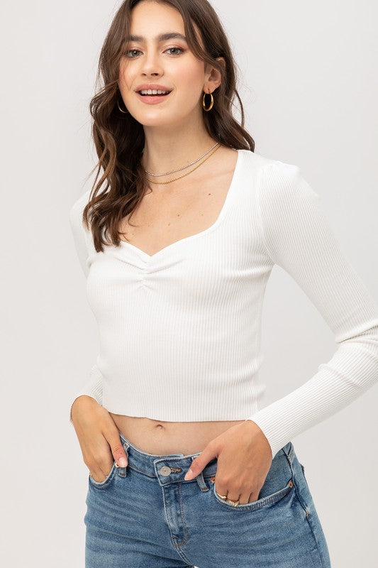 White Ribbed Sweetheart Top