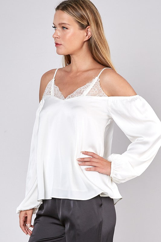 White Long Sleeve Off the Shoulder Top