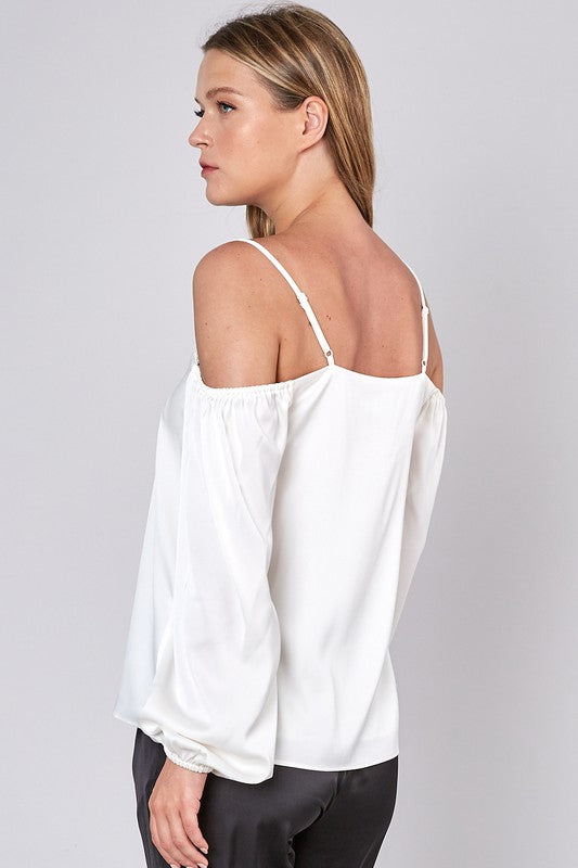 White Long Sleeve Off the Shoulder Top