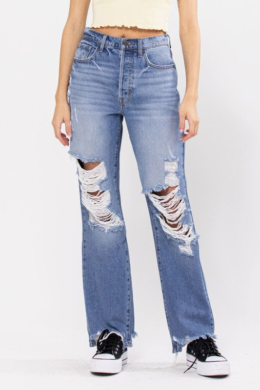STYLED BY ALX COUTURE MIAMI BOUTIQUE WOMENS JEANS BLUE Super High Rise Distress Dad Jean