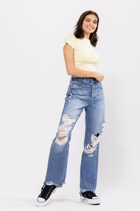 STYLED BY ALX COUTURE MIAMI BOUTIQUE WOMENS JEANS BLUE Super High Rise Distress Dad Jean