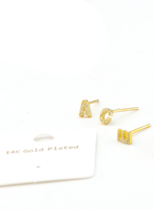 STYLED BY ALX COUTURE MIAMI BOUTIQUE WOMENS  EARRINGS Gold Mini Pave 14k Initial Posts