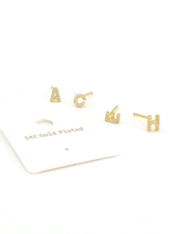 STYLED BY ALX COUTURE MIAMI BOUTIQUE WOMENS  EARRINGS Gold Mini Pave 14k Initial Posts