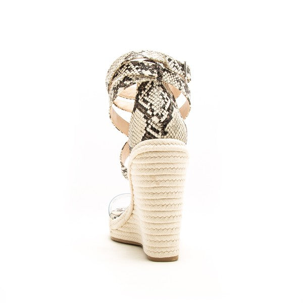 Snake Print Ankle Wrap Wedge Sandal