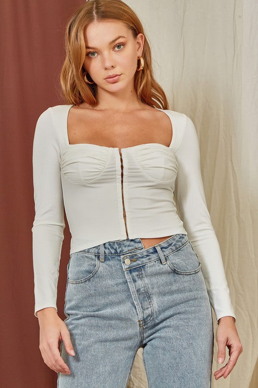 White Corset Style Long Sleeve Top