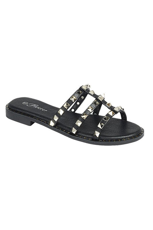 Black Studded Slide Sandals