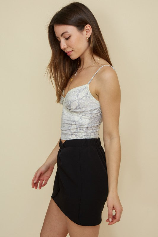 SNAKE PRINT LACE DETAIL CAMI CROP TOP  **PAIRED WITH