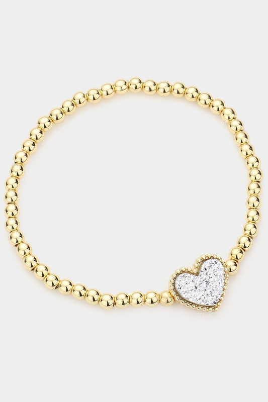 STYLED BY ALX COUTURE MIAMI BOUTIQUE Heart Accented Metal Ball Stretch Bracelet