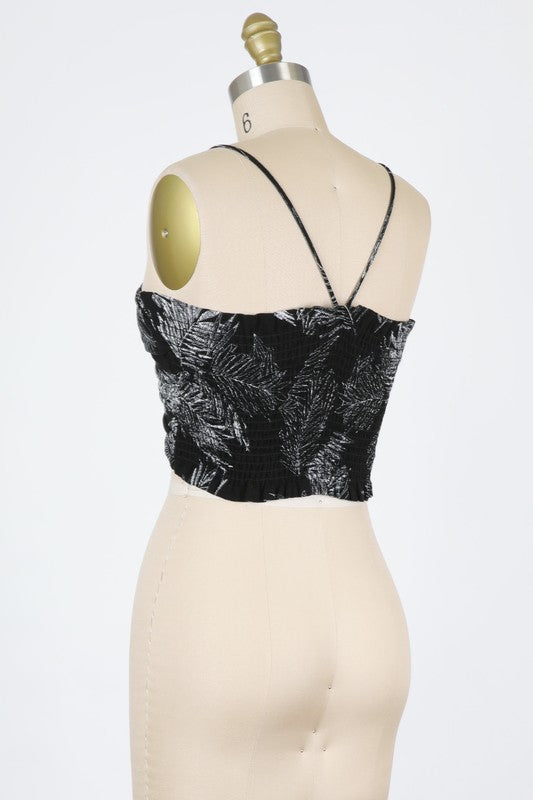 Black Washed Tropical Ruched Top