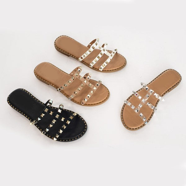 Black Studded Slide Sandals