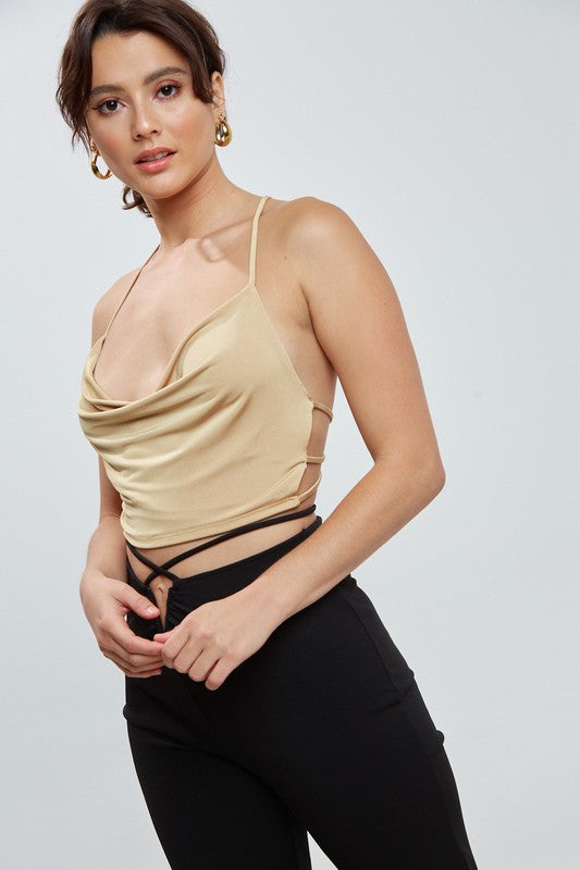 Champagne Cowl Neck O Ring Detail Cami