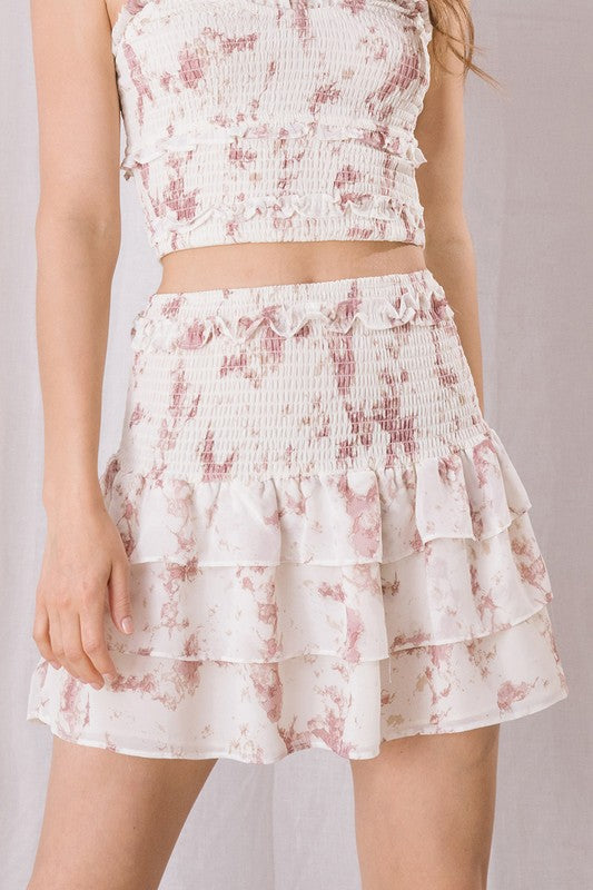 Splatter Print Smocked Mini Skirt
