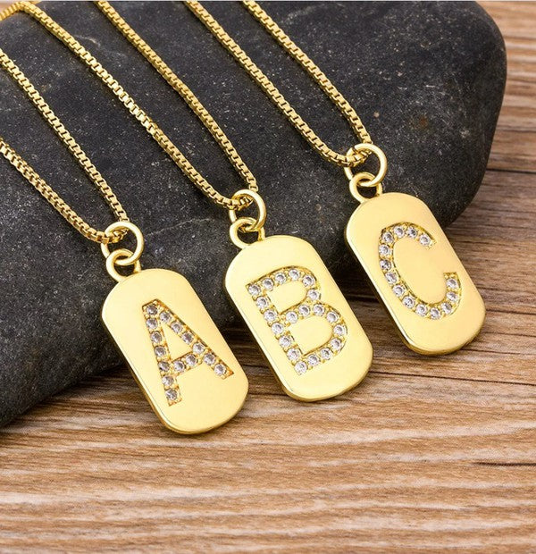 CZ Trendy Letter Necklace  0.8" Pendant Size  14K GOLD PLATED COPPER