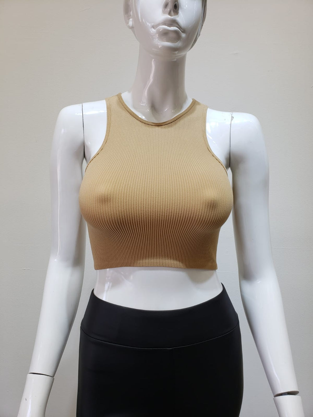 STYLED BY ALX COUTURE MIAMI BOUTIQUE WOMENS  TOP CAMEL Camel Crop Ribbed Tank Top