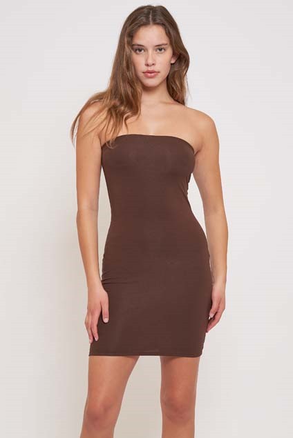 Brown Strapless Classic Bodycon Dress