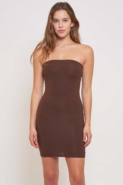 Brown Strapless Classic Bodycon Dress
