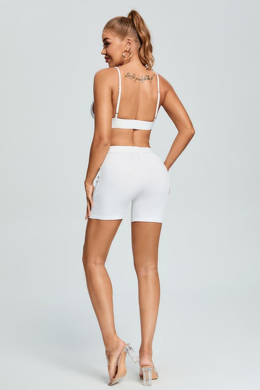 STYLED BY ALX COUTURE MIAMI BOUTIQUE White Workout Shorts Set
