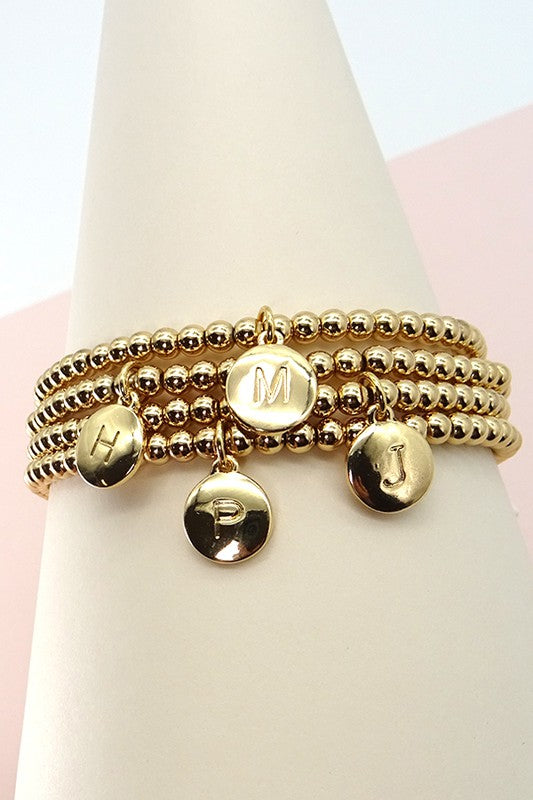 STYLED BY ALX COUTURE MIAMI BOUTIQUE ACCESSORIES BRACELET Gold Beaded Stretch Initial Bracelet