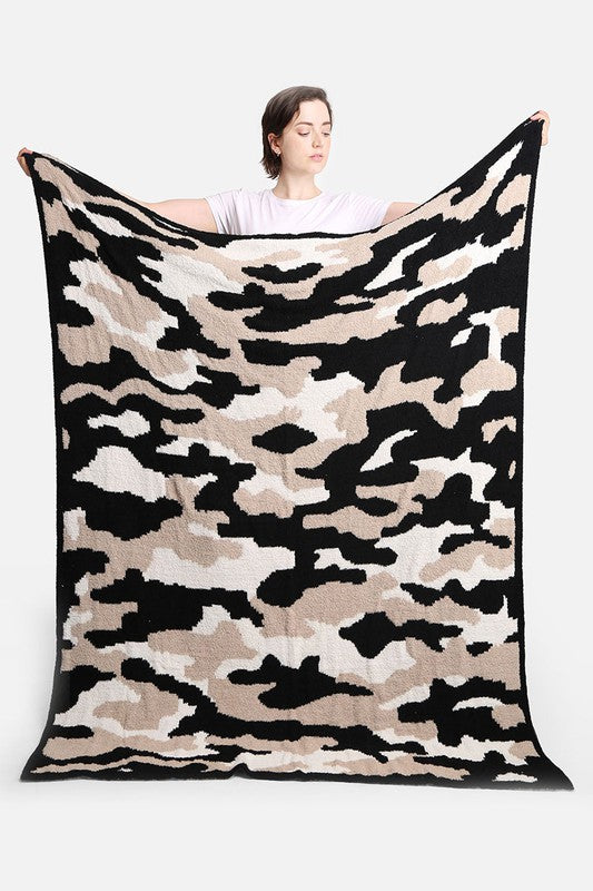 Beige Camouflage Patterned Blanket